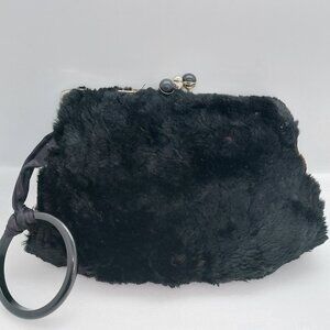 Vintage Black Faux Fur Muff Purse Handbag